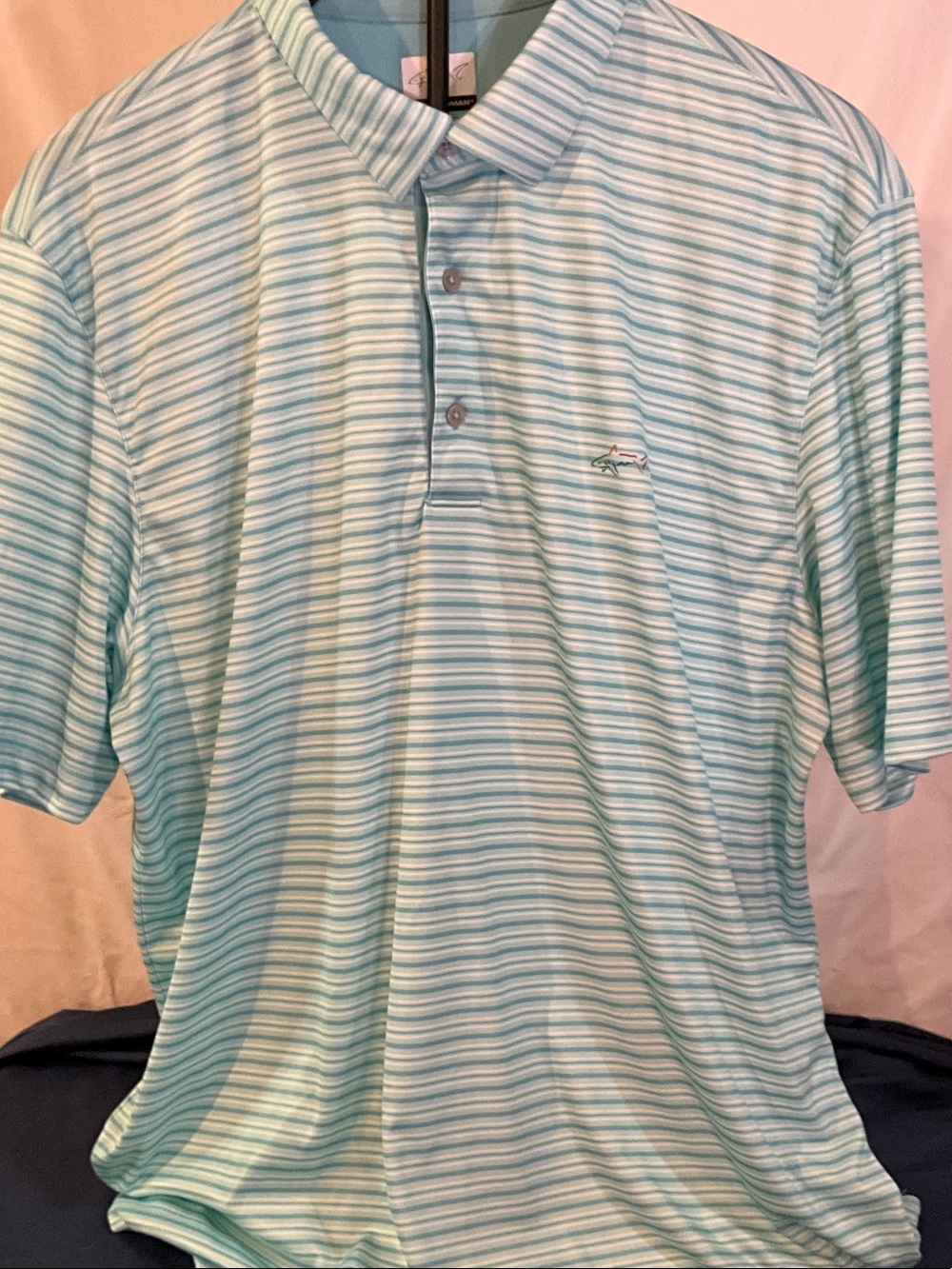 Greg Norman Collection Men's Aqua & White Striped Polo